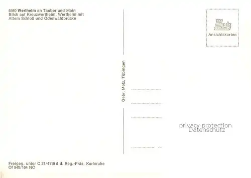 AK / Ansichtskarte Wertheim_Main Fliegeraufnahme mit Kreuzwertheim Altem Schloss und Odenwaldbruecke Wertheim Main