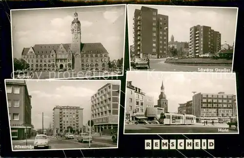 AK / Ansichtskarte Remscheid Rathaus Hochhaeuser Schwarze Gesellen Alleestrasse Markt Kirche Remscheid