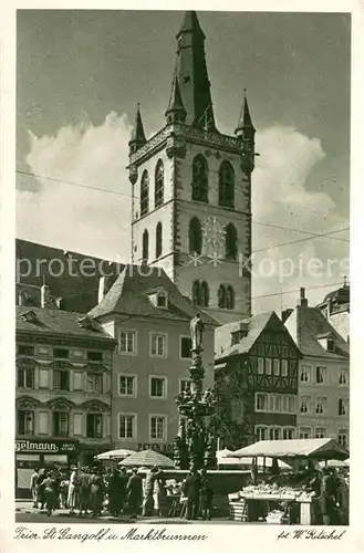 AK / Ansichtskarte Trier St. Gangolf Kirche und Marktbrunnen Kupfertiefdruck Trier