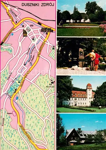 AK / Ansichtskarte Duszniki Zdroj_Bad_Reinerz_PL Stadtplan Park Gedenkstein Schloss 