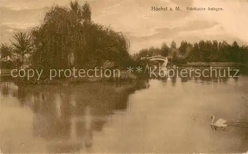 AK / Ansichtskarte Hoechst_Main Staedtische Anlagen Schwanenteich Hoechst_Main