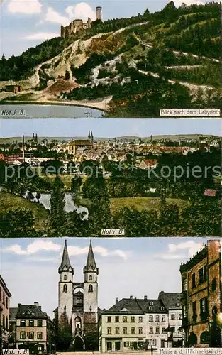 AK / Ansichtskarte Hof_Cham Blick nach dem Labyrinth Stadtpanorama Michaeliskirche Feldpost Hof_Cham