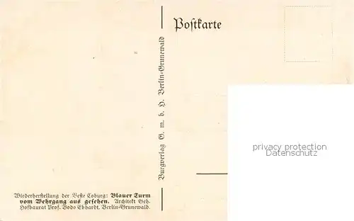 AK / Ansichtskarte Coburg Wiederherstellung der Veste Blauer Turm vom Wehrgang aus gesehen Coburg