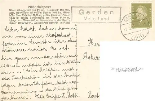 AK / Ansichtskarte Sundern_Sauerland Moehnetalsperre Sperrmauer Sundern_Sauerland