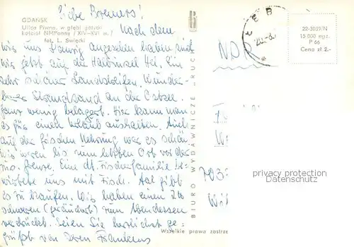 AK / Ansichtskarte Gdansk_Danzig_PL Ulica Piwna w glebi gotiycki kosciol NMPanny 