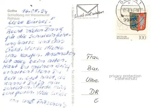 AK / Ansichtskarte Gotha__Thueringen Schlossberg mit Wasserkunst und Rathaus 