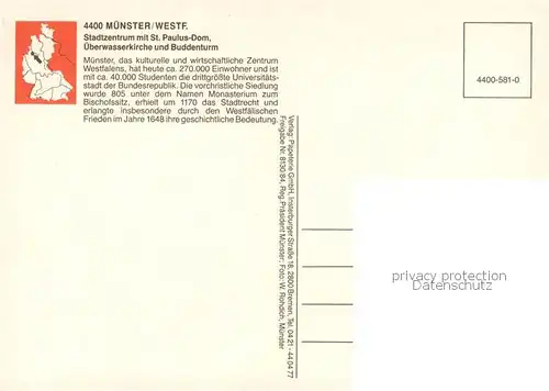AK / Ansichtskarte Muenster_Westfalen Stadtzentrum mit St Paulus Dom ueberwasserkirche und Buddenturm Fliegeraufnahme Muenster_Westfalen