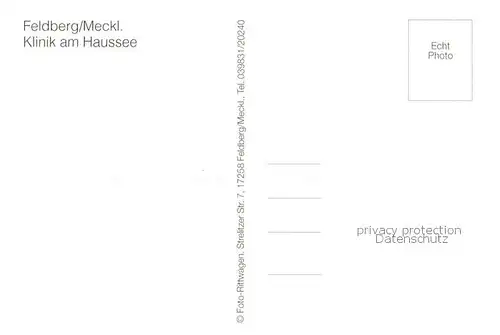 AK / Ansichtskarte Feldberg_Mecklenburg Klinik am Haussee Nordic Walking Schwimmbad Cafeteria Feldberg_Mecklenburg