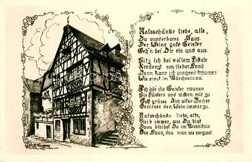 AK / Ansichtskarte Traben Trarbach_Mosel Alte Ratsschaenke anno 1674 Fachwerkhaus Gedicht Kuenstlerkarte 