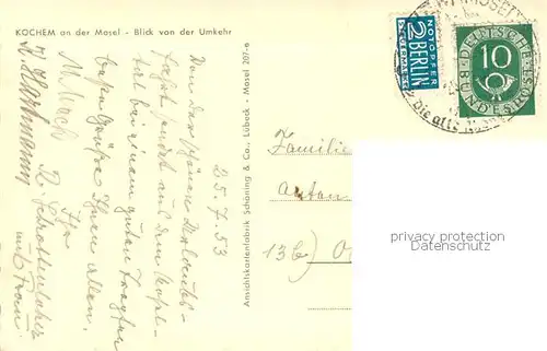 AK / Ansichtskarte Kochem Panorama Blick von der Umkehr mit Reichsburg Kochem