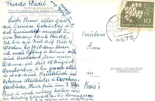 AK / Ansichtskarte Bad_Steben Muettergenesungsheim Haus St. Hedwig Treppenaufgang Totale Bad_Steben