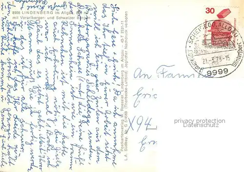 AK / Ansichtskarte Lindenberg_Allgaeu mit Vorarlberger und Schweizer Bergen Lindenberg Allgaeu