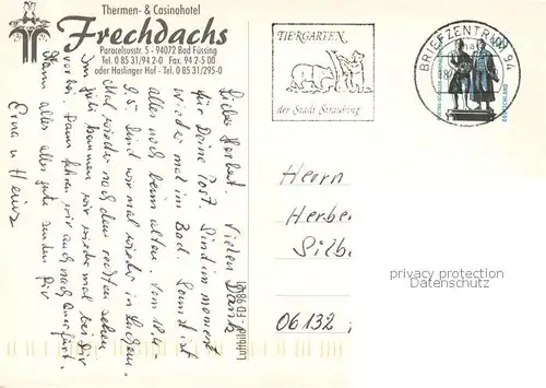 AK / Ansichtskarte Bad_Fuessing Thermen und Casinohotel Frechdachs Fliegeraufnahme Doppelzimmer Thermen Gang Bad_Fuessing