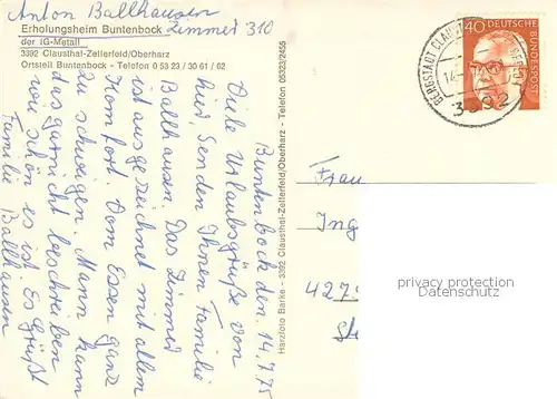 AK / Ansichtskarte Clausthal Zellerfeld Erholungsheim Buntenbock Gastraeume Kegelbahn Hallenbad Clausthal Zellerfeld