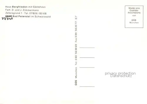 AK / Ansichtskarte Bad_Peterstal Griesbach Haus Bergfrieden mit Gaestehaus Bad_Peterstal Griesbach