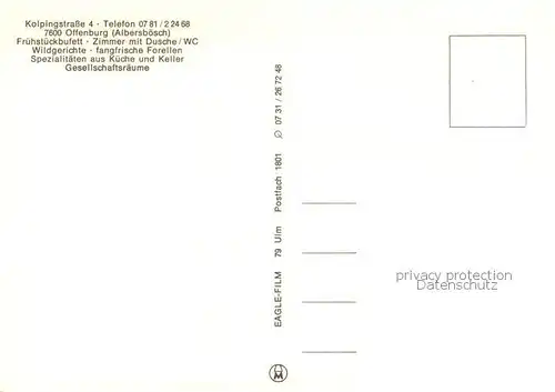 AK / Ansichtskarte Offenburg Hotel Haus Hubertus Gastraum Jaegerstube Weingut Offenburg