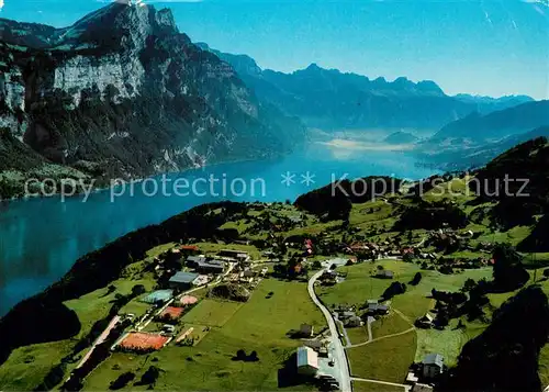 AK / Ansichtskarte Filzbach_GL Fliegeraufnahme mit Walensee Churfirsten und Alvierkette 