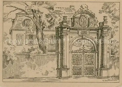 AK / Ansichtskarte Darmstadt Porzellanmuseum Zeichnung Ulrich Hallerstede Kuenstlerkarte Darmstadt