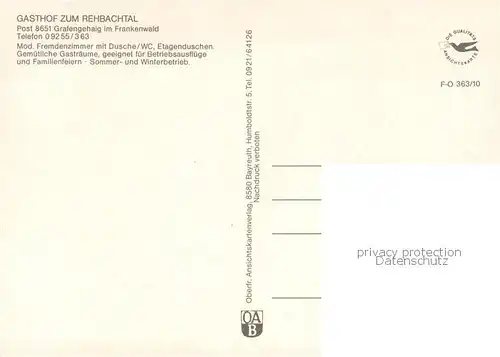 AK / Ansichtskarte Grafengehaig Gasthof zum Rehbachtal im Frankenwald Grafengehaig