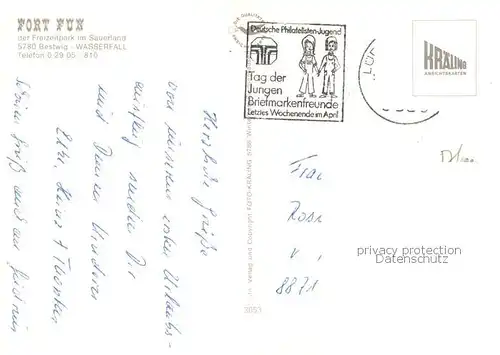 AK / Ansichtskarte Wasserfall_Bestwig Fort Fun Freizeit Zentrum Abenteuerland Rodelbahn Dampflokomotive Zeltplatz Planwagen Wasserfall_Bestwig