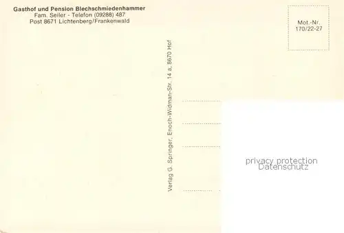 AK / Ansichtskarte Lichtenberg_Oberfranken Gasthof Pension Blechschmiedenhammer im Frankenwald Hirschensprung Jungfernsteg Natur Lichtenberg Oberfranken