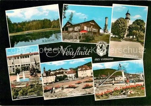 AK / Ansichtskarte Neustadt_Coburg Waldsee Arnold Huette Stadtkirche Puppenmuseum Hindenburgplatz Schwimmbad Neustadt_Coburg