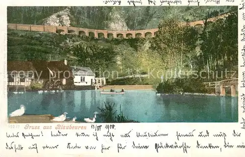 AK / Ansichtskarte Blaubeuren Seepartie mit Viadukt Blaubeuren