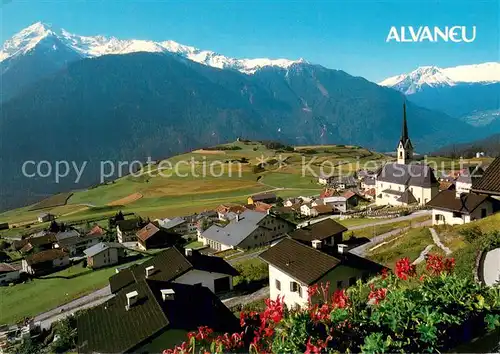 AK / Ansichtskarte Alvaneu_Dorf_GR Albulatal mit Piz Miguel Piz Toissa und Piz Curver Fliegeraufnahme 