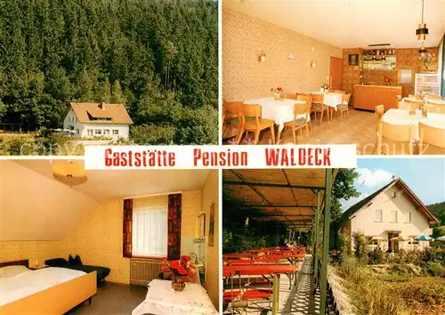 AK / Ansichtskarte Niesten Gaststaette Pension Waldeck Gastraum Fremdenzimmer Terrasse Niesten