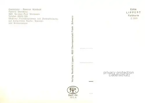 AK / Ansichtskarte Niesten Gaststaette Pension Waldeck Gastraum Fremdenzimmer Terrasse Niesten