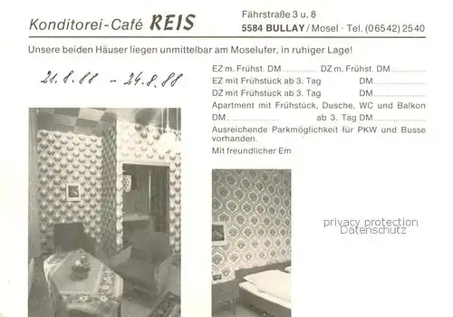AK / Ansichtskarte Bullay_Mosel Konditorei Cafe Reis Bullay_Mosel