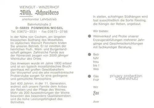 AK / Ansichtskarte Pommern_Mosel Weingut Winzerhof Wilhelm Schneiders Weinkeller Blick auf die Mosel Pommern Mosel