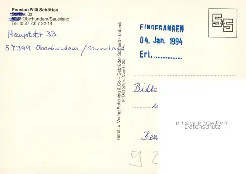 AK / Ansichtskarte Oberhundem Pension Willi Schoettes Oberhundem