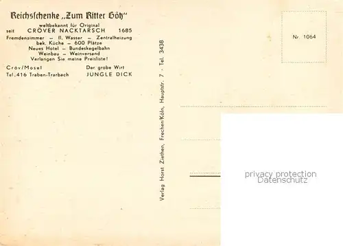 AK / Ansichtskarte Croev_Kroev_Croev_Mosel Reichsschenke Zum Ritter Goetz Original Croever Nacktarsch Moselblick 