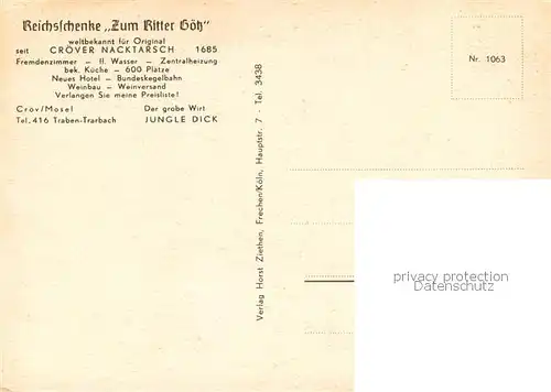 AK / Ansichtskarte Croev_Kroev_Croev_Mosel Reichsschenke Zum Ritter Goetz Original Croever Nacktarsch Moselblick 