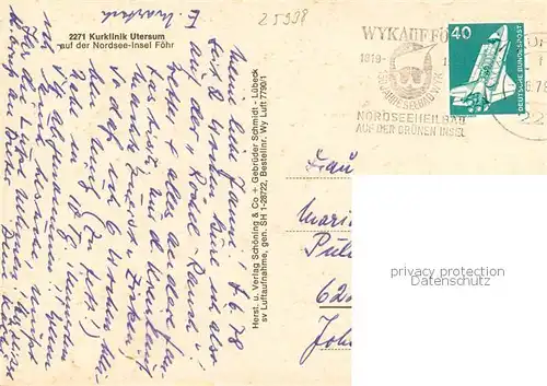 AK / Ansichtskarte Insel_Foehr Kurklinik Utersum Fliegeraufnahme Insel_Foehr