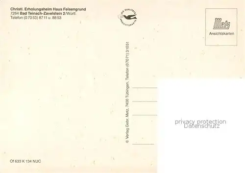 AK / Ansichtskarte Bad_Teinach Zavelstein Christl Erholungsheim Haus Felsengrund Bad_Teinach Zavelstein