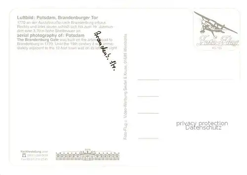 AK / Ansichtskarte Potsdam Brandenburger Tor Fliegeraufnahme Potsdam