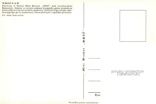 AK / Ansichtskarte Wroclaw Pierwszy w Polsce Mini Browar Spiz pod wroclawskim Ratuszem^ Wroclaw
