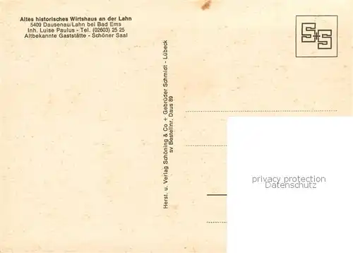 AK / Ansichtskarte Dausenau Altes historisches Wirtshaus an der Lahn Gaststube Stadttor Dausenau
