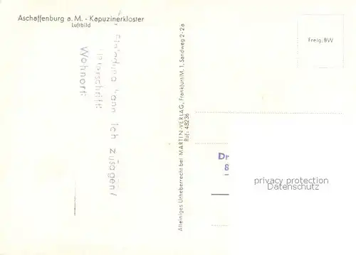 AK / Ansichtskarte Aschaffenburg_Main Fliegeraufnahme mit Kapuzinerkloster Aschaffenburg Main