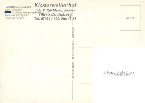 AK / Ansichtskarte Dachsberg_Suedschwarzwald Klosterweiherhof Cafe Restaurant  Dachsberg Suedschwarzwald