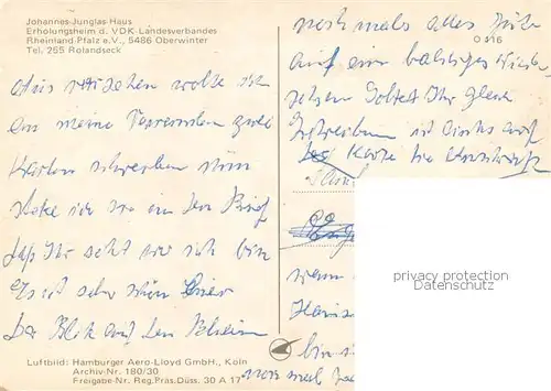 AK / Ansichtskarte Oberwinter_Rhein Johannes Junglas Haus Fliegeraufnahme Oberwinter Rhein