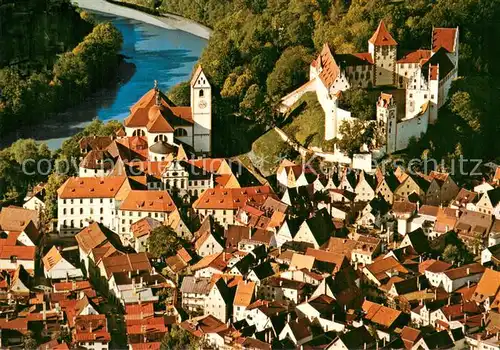 AK / Ansichtskarte Fuessen_Allgaeu Altstadt mit Hohem Schloss und ehem Kloster St Mang Fliegeraufnahme Fuessen Allgaeu