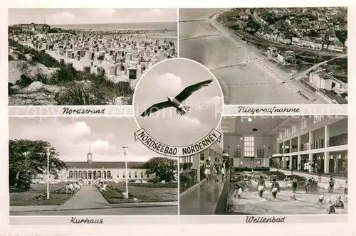 AK / Ansichtskarte Norderney_Nordseebad Nordstrand Kurhaus Wellenbad Moewe Fliegeraufnahme Norderney_Nordseebad