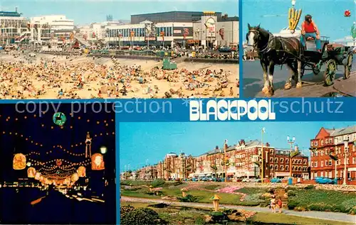 AK / Ansichtskarte Blackpool_UK Strand Pferdewagen Promenade Nachtbeleuchtung 