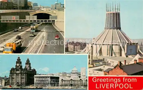 AK / Ansichtskarte Liverpool__UK New Mersey Tunnel Landing Stage Metropolitan Cathedral 
