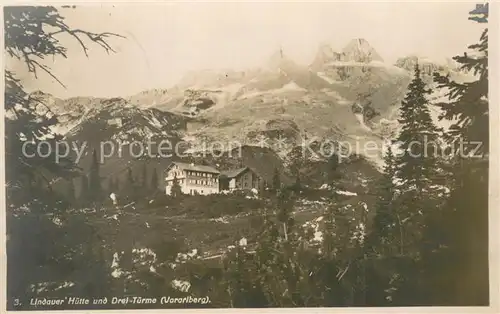 AK / Ansichtskarte Schruns_Vorarlberg Lindauer Huette und Drei Tuerme Raetikon Montafon Schruns Vorarlberg