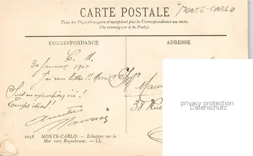 AK / Ansichtskarte Monte Carlo_Monaco Echappee sur la mer vers Roquebrune 