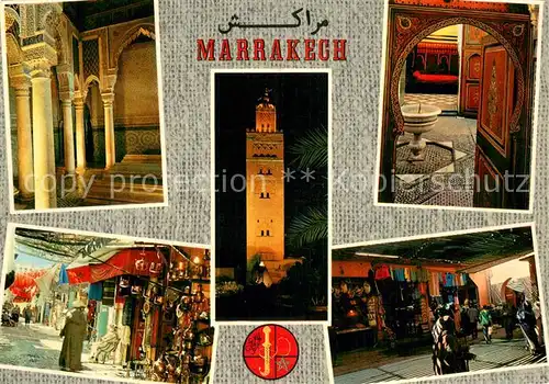 AK / Ansichtskarte Marrakech_Marrakesch_Maroc Les Tombeaux Saadiens XVI siecle Palais de la Bahia Appartement de la Favorite au Souk 